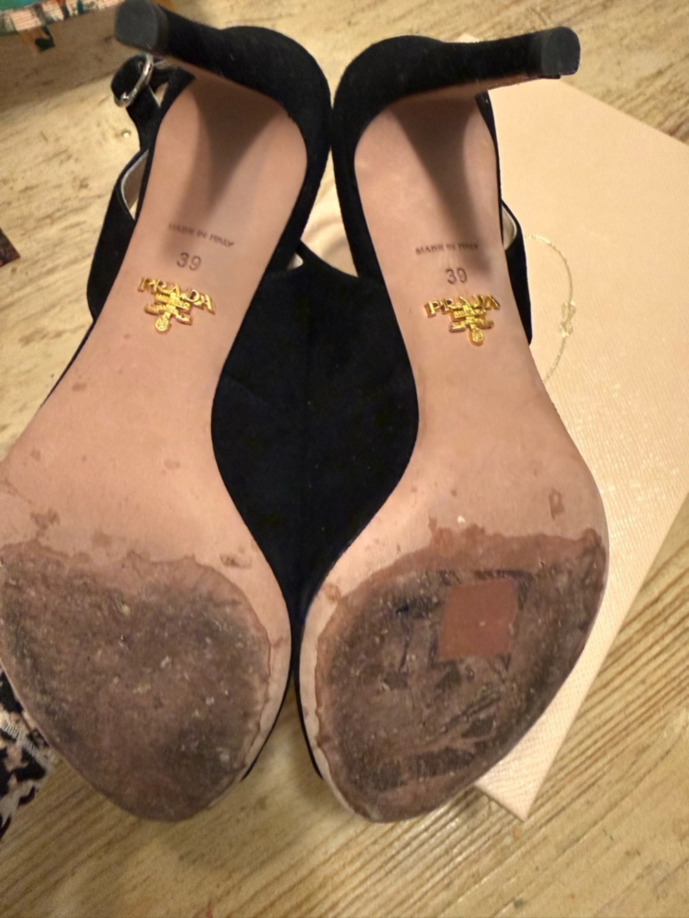 Barely worn!!! Prada Black Suede Open-Toe Ankle Strap Heels - Picture 9 of 11